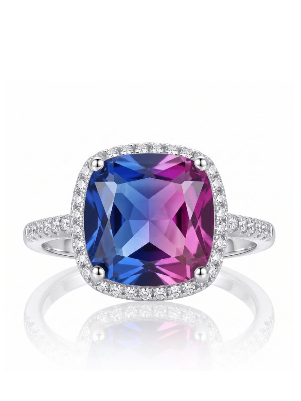 Pink & Purple Cushion Cut Gemstone Ring, 925 Sterling Silver Charmed Aroma